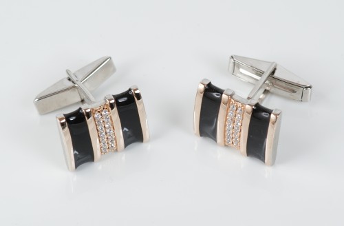Sterling Silver/CZ Rose Gold Plated Cufflinks